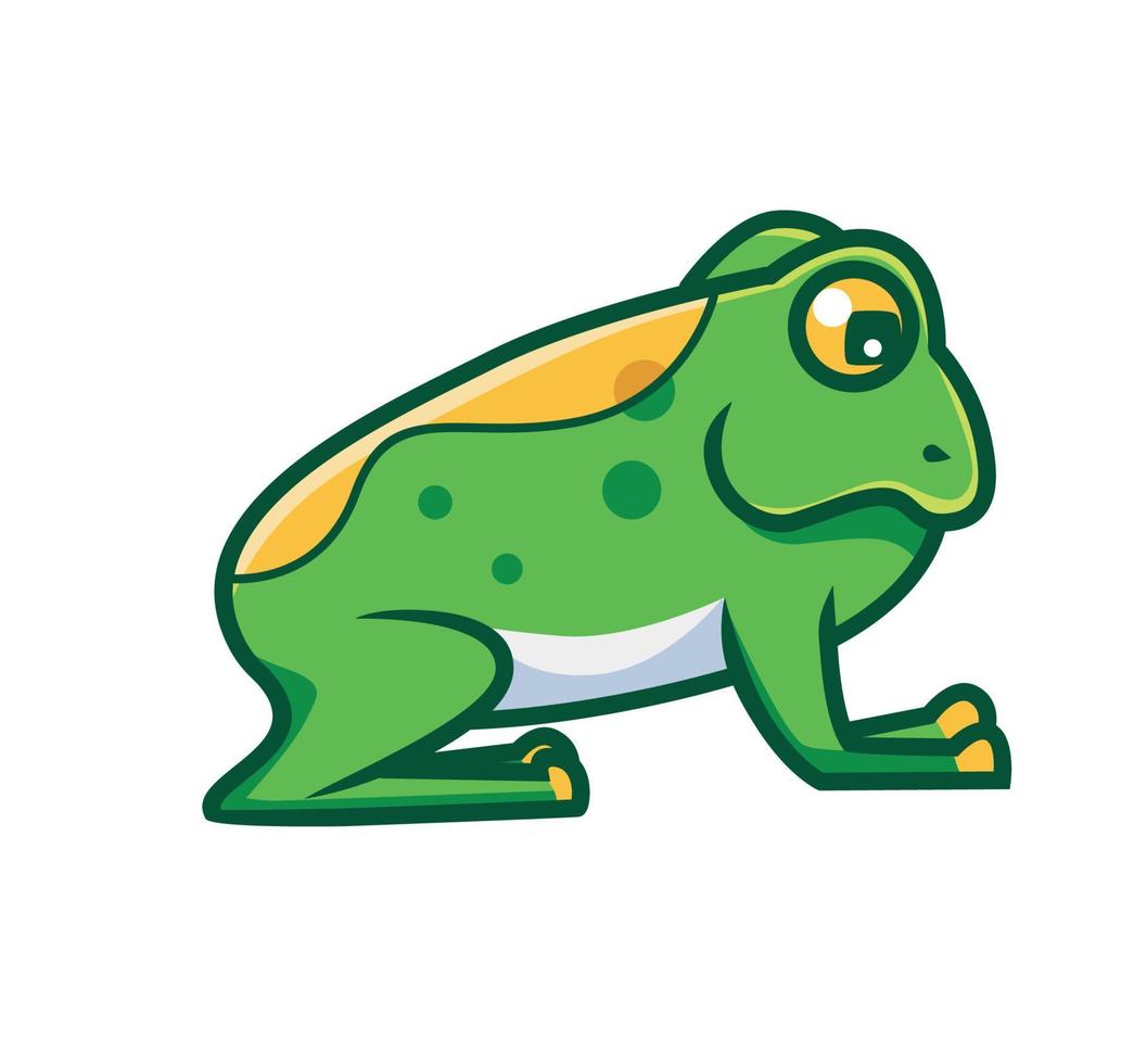 süßer grüner Frosch am Boden. isolierte illustration des karikaturtiernaturkonzepts. flacher Stil geeignet für Aufkleber-Icon-Design Premium-Logo-Vektor. Maskottchen Charakter vektor