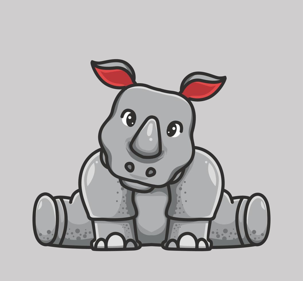 süßes Nashorn sitzt. isolierte illustration des karikaturtiernaturkonzepts. flacher Stil geeignet für Aufkleber-Icon-Design Premium-Logo-Vektor. Maskottchen Charakter vektor