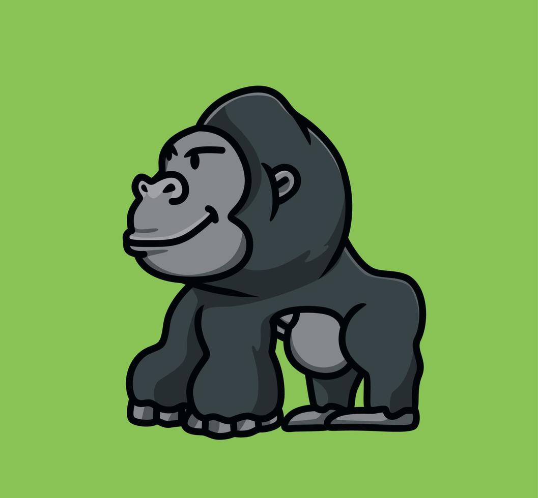 süßer Gorilla-Affe schwarzer Affe. tier isoliert cartoon flache stil symbol illustration premium vektor logo aufkleber maskottchen