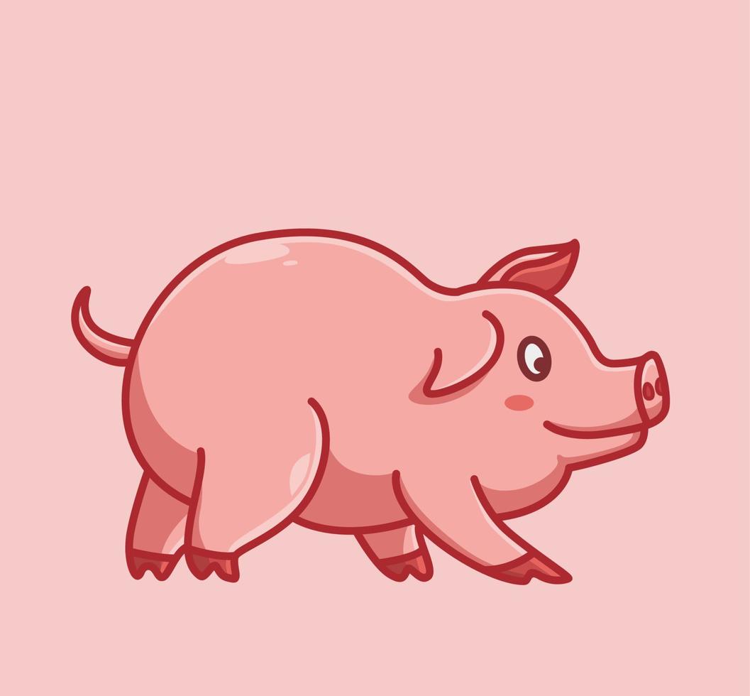 isolierte illustration des karikaturtiernaturkonzepts. flacher Stil geeignet für Aufkleber-Icon-Design Premium-Logo-Vektor. maskottchencharaktersüßes schwein, das langsam geht. vektor