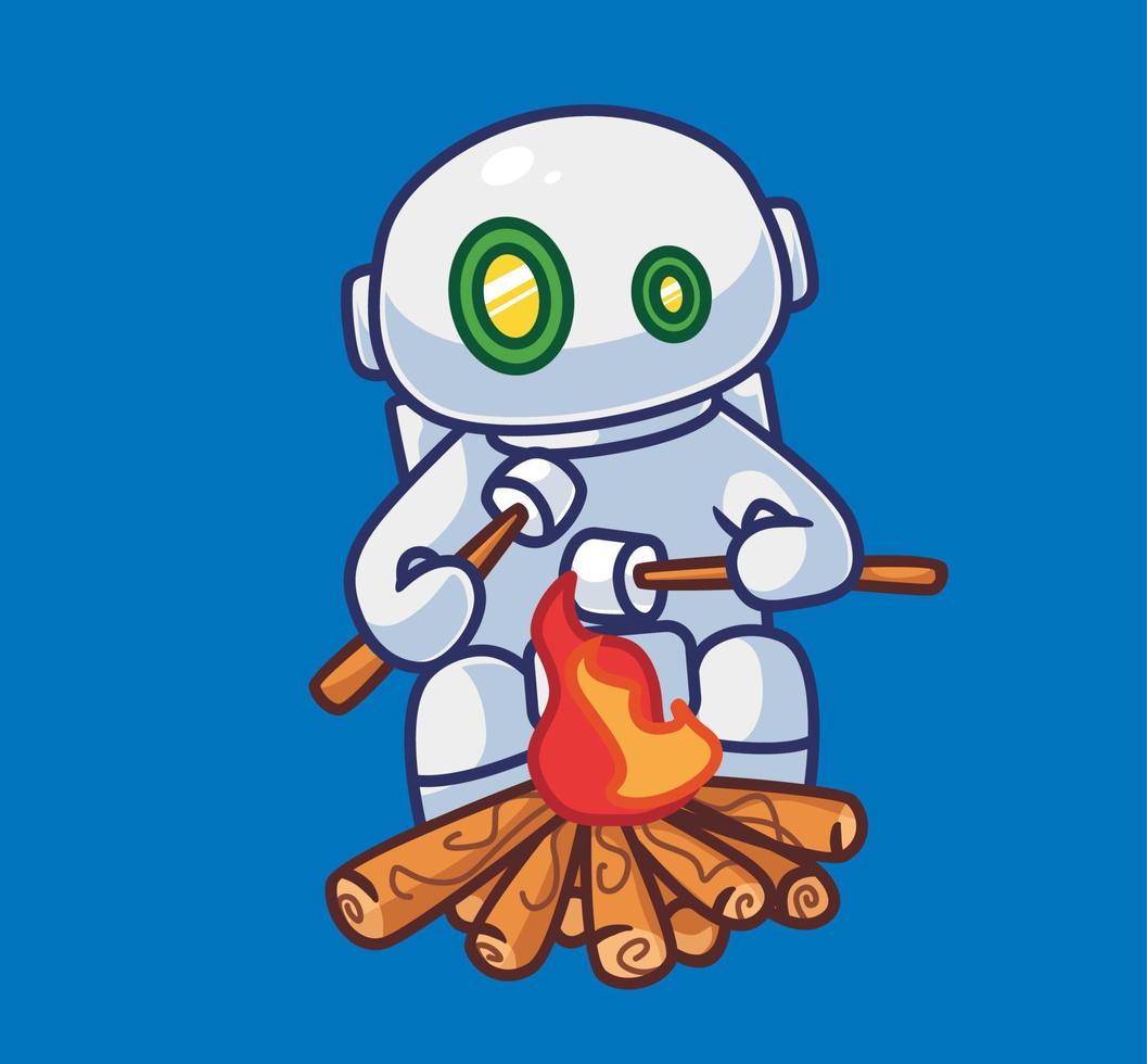 süßes Astronauten-Roboter-Picknick. isolierte karikaturreise urlaub ferien sommer illustration. flacher Stil geeignet für Aufkleber-Icon-Design Premium-Logo-Vektor. Maskottchen Charakter vektor