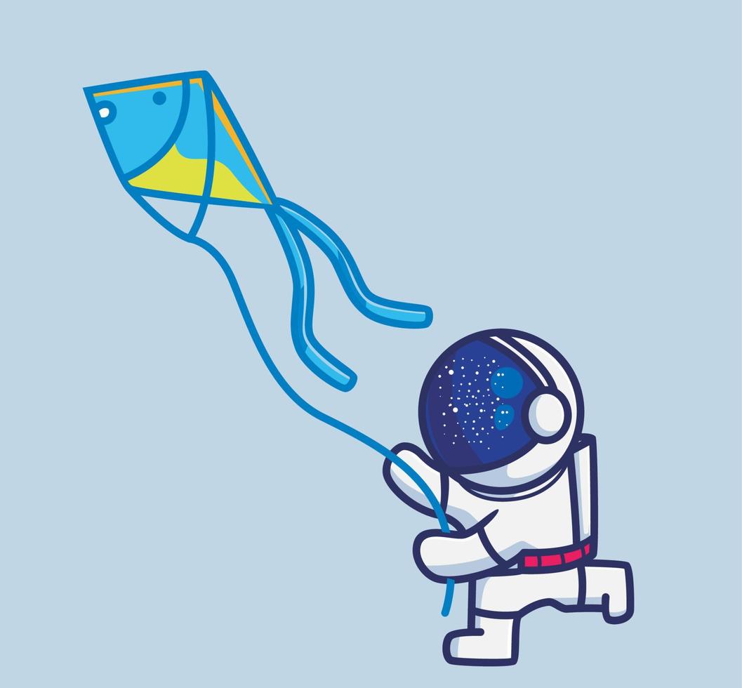 süßer astronaut, der drachen spielt. isolierte illustration des karikaturreiseferienferiensommerkonzeptes. flacher Stil geeignet für Aufkleber-Icon-Design Premium-Logo-Vektor. Maskottchen Charakter vektor