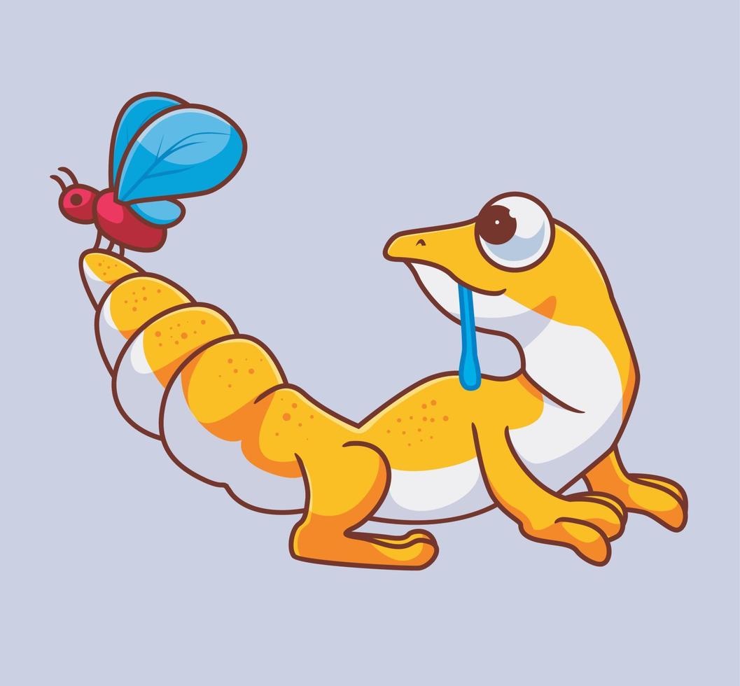 süßer Gecko, der ein Insekt jagt. isolierte Tierillustration. Flat Style Sticker Icon Premium-Vektor vektor