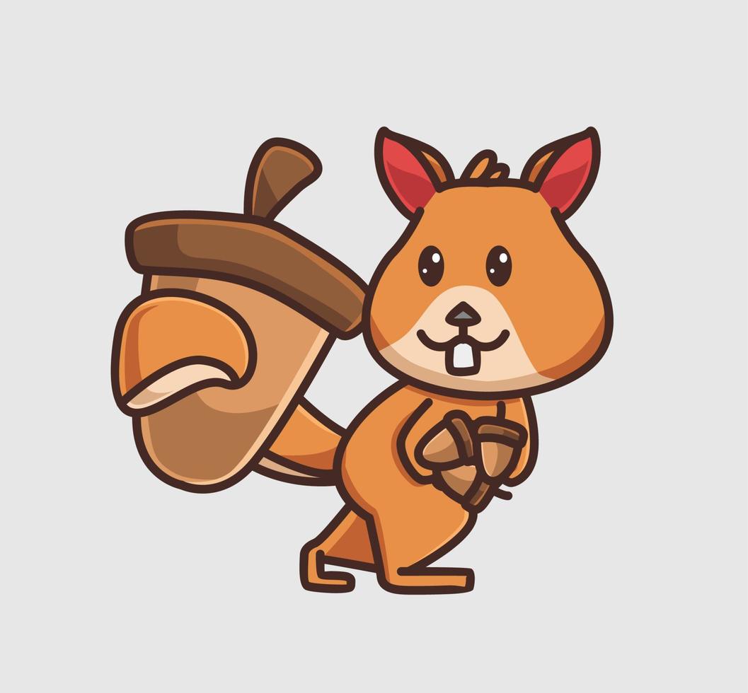 süßes eichhörnchen bringt nüsse für vorräte. Tier flache Cartoon-Stil Illustration Symbol Premium-Vektor-Logo-Maskottchen geeignet für Web-Design-Banner-Charakter vektor