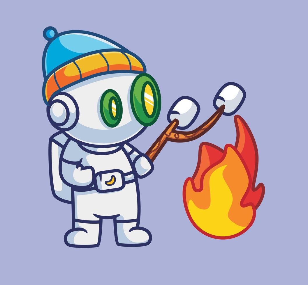 süßer Astronaut mit seinem Marshmallow. isolierte karikaturreise urlaub ferien sommer illustration. flacher Stil geeignet für Aufkleber-Icon-Design Premium-Logo-Vektor. Maskottchen Charakter vektor