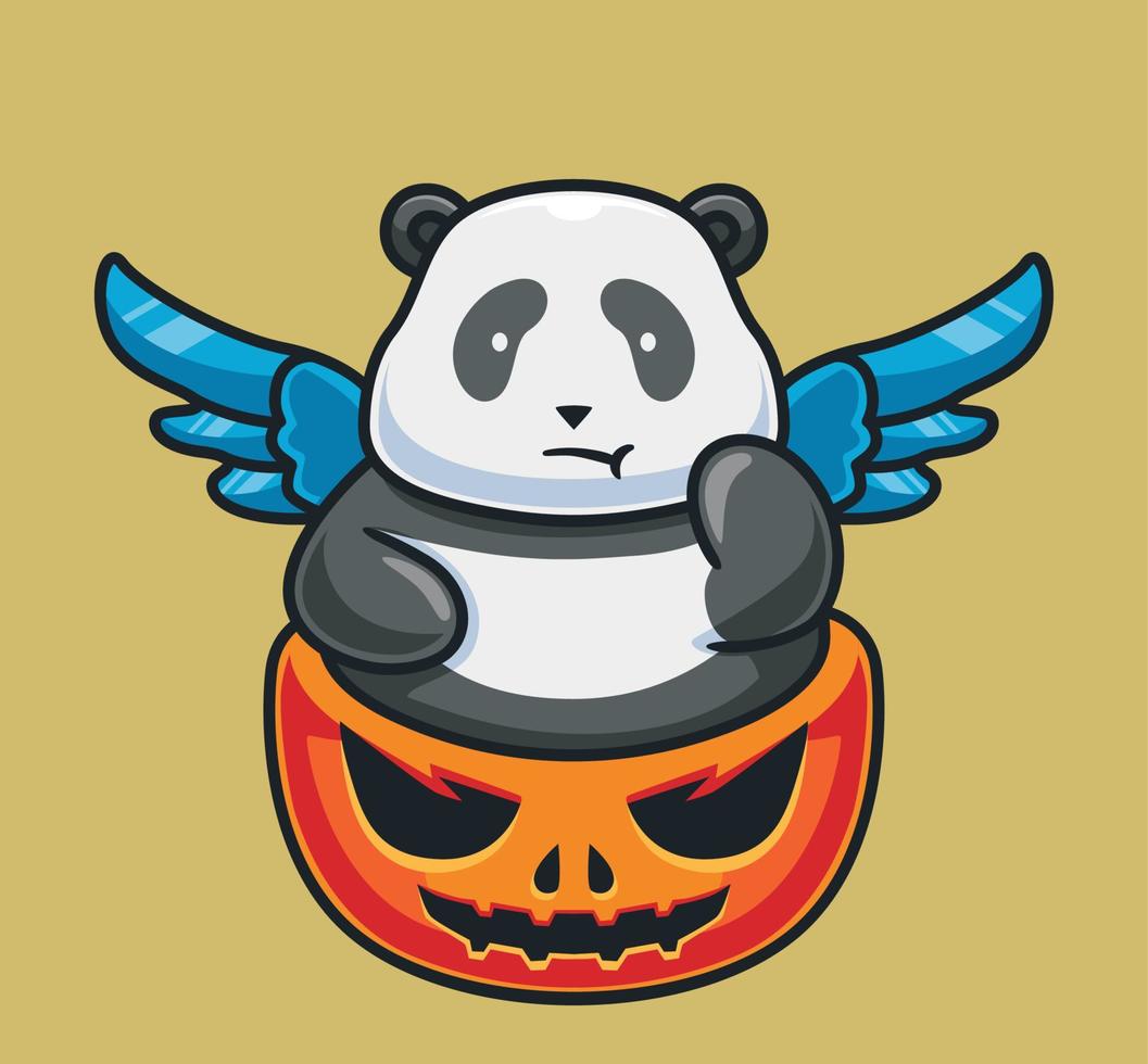 süßer panda auf riesenkürbis. isolierte karikaturtier-halloween-illustration. flacher Stil geeignet für Aufkleber-Icon-Design Premium-Logo-Vektor. Maskottchen Charakter vektor