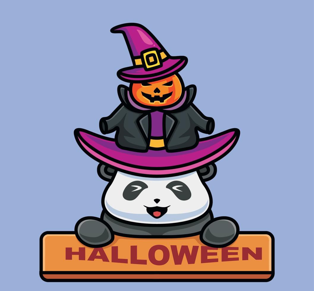 niedlicher panda, der brettzauberer hält. isolierte karikaturtier-halloween-illustration. flacher Stil geeignet für Aufkleber-Icon-Design Premium-Logo-Vektor. Maskottchen Charakter vektor