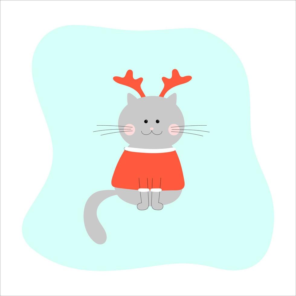 söt katt för jul dag. katt i en röd Tröja och med rådjur horn vektor