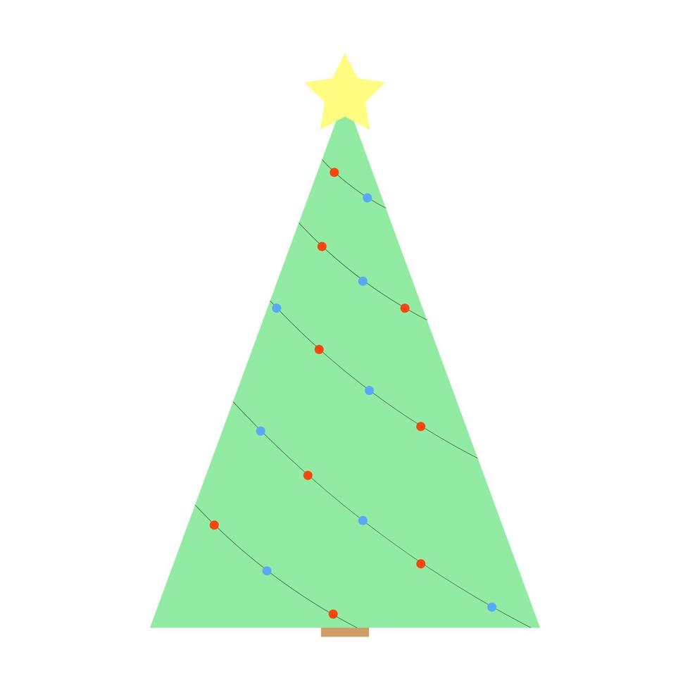 enkel triangel grön jul träd med krans och gul stjärna vektor