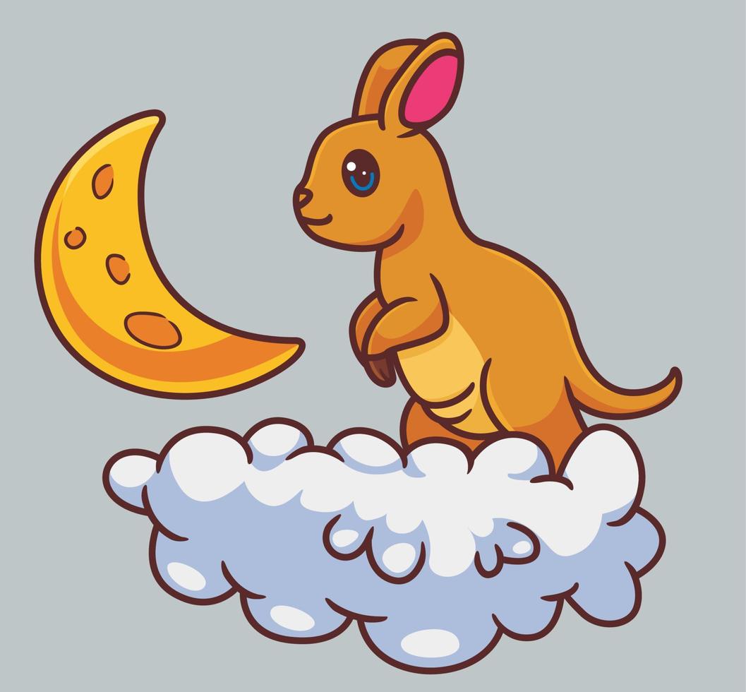 niedliches Cartoon-Känguru mit einem Mond. isolierter karikaturtierillustrationsvektor vektor