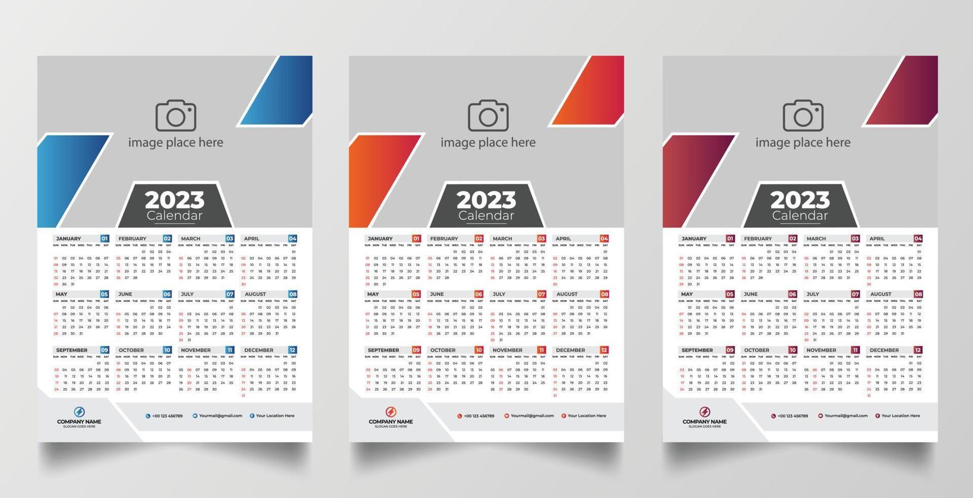 2023 einseitige Wandkalender-Designvorlage vektor