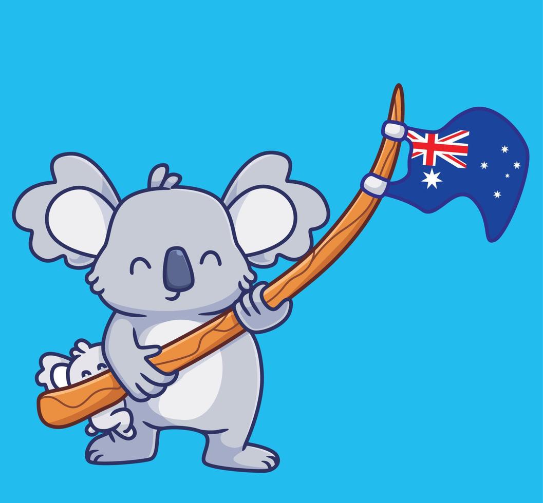 niedlicher koala, der flagge nationaler unabhängiger tag australisch hält vektor