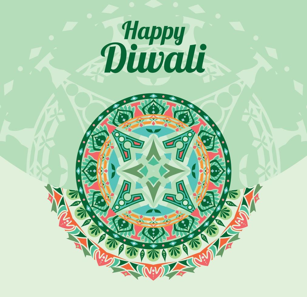Diwali Festival Feier Mandala Poster bunte grüne Mandalaschnitzerei vektor