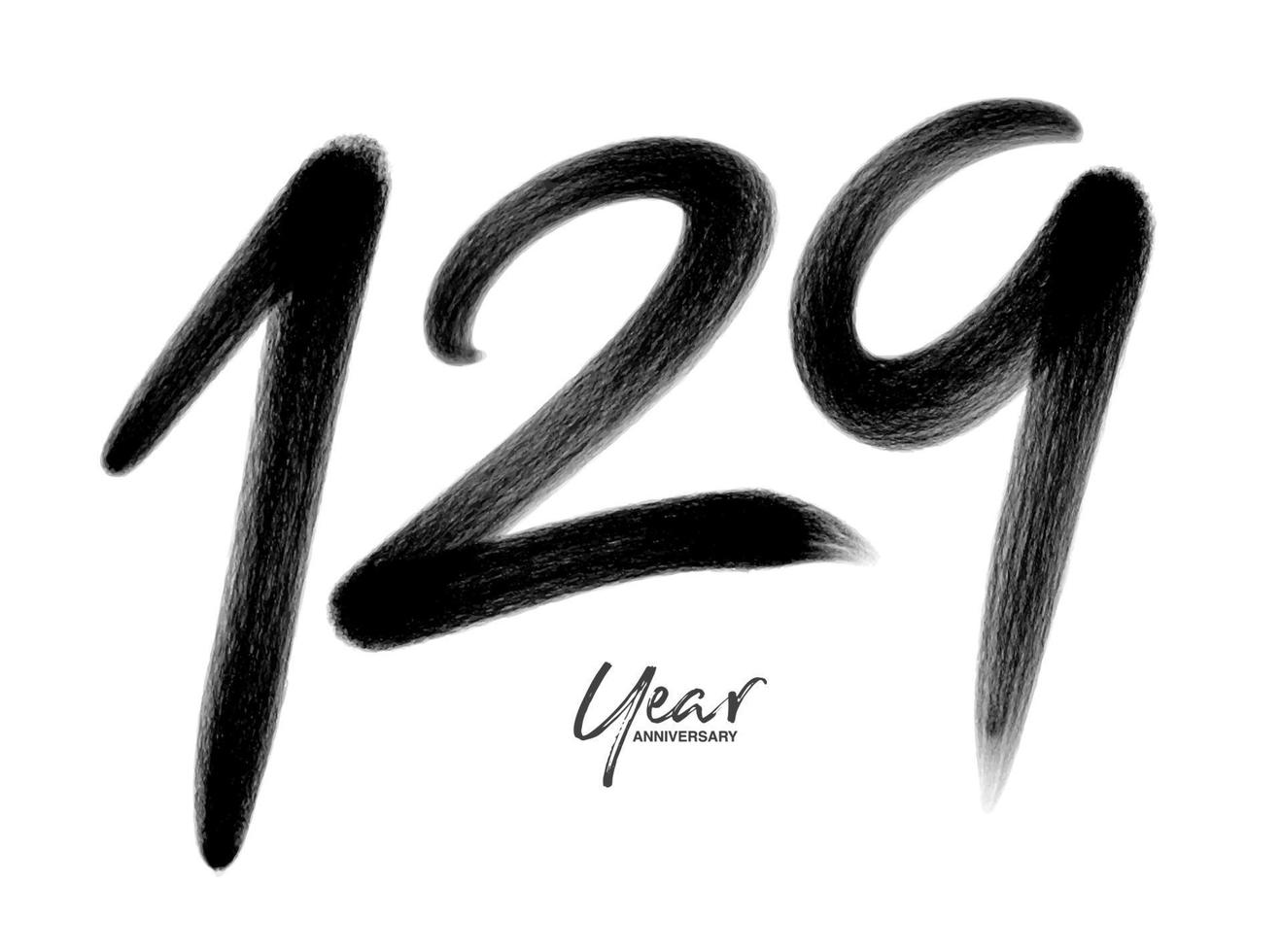 129 år årsdag firande vektor mall, 129 siffra logotyp design, 129:e födelsedag, svart text tal borsta teckning hand dragen skiss, siffra logotyp design vektor illustration