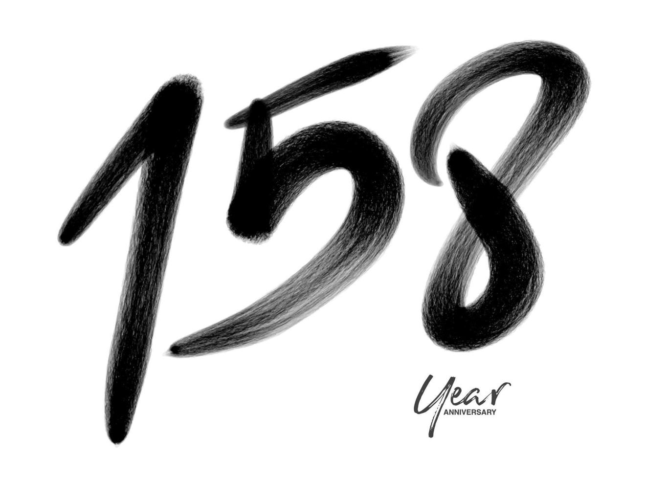 158 Jahre Jubiläumsfeier Vektorvorlage, Logodesign mit 158 Nummern, 158. Geburtstag, schwarze Buchstabennummern Pinselzeichnung handgezeichnete Skizze, Nummernlogodesign Vektorillustration vektor