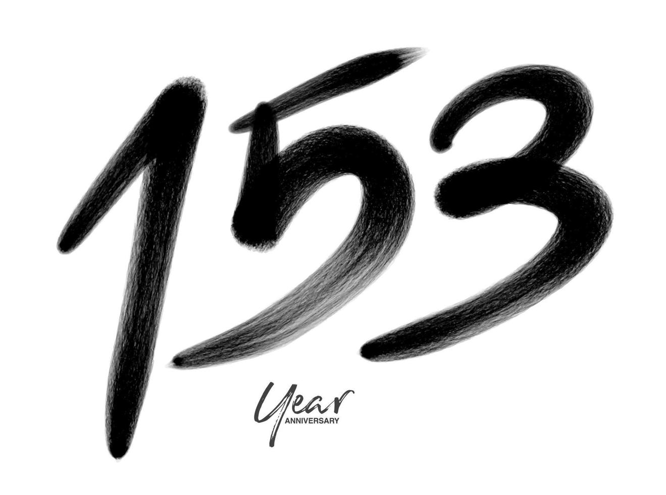 153 år årsdag firande vektor mall, 153 siffra logotyp design, 153:e födelsedag, svart text tal borsta teckning hand dragen skiss, siffra logotyp design vektor illustration