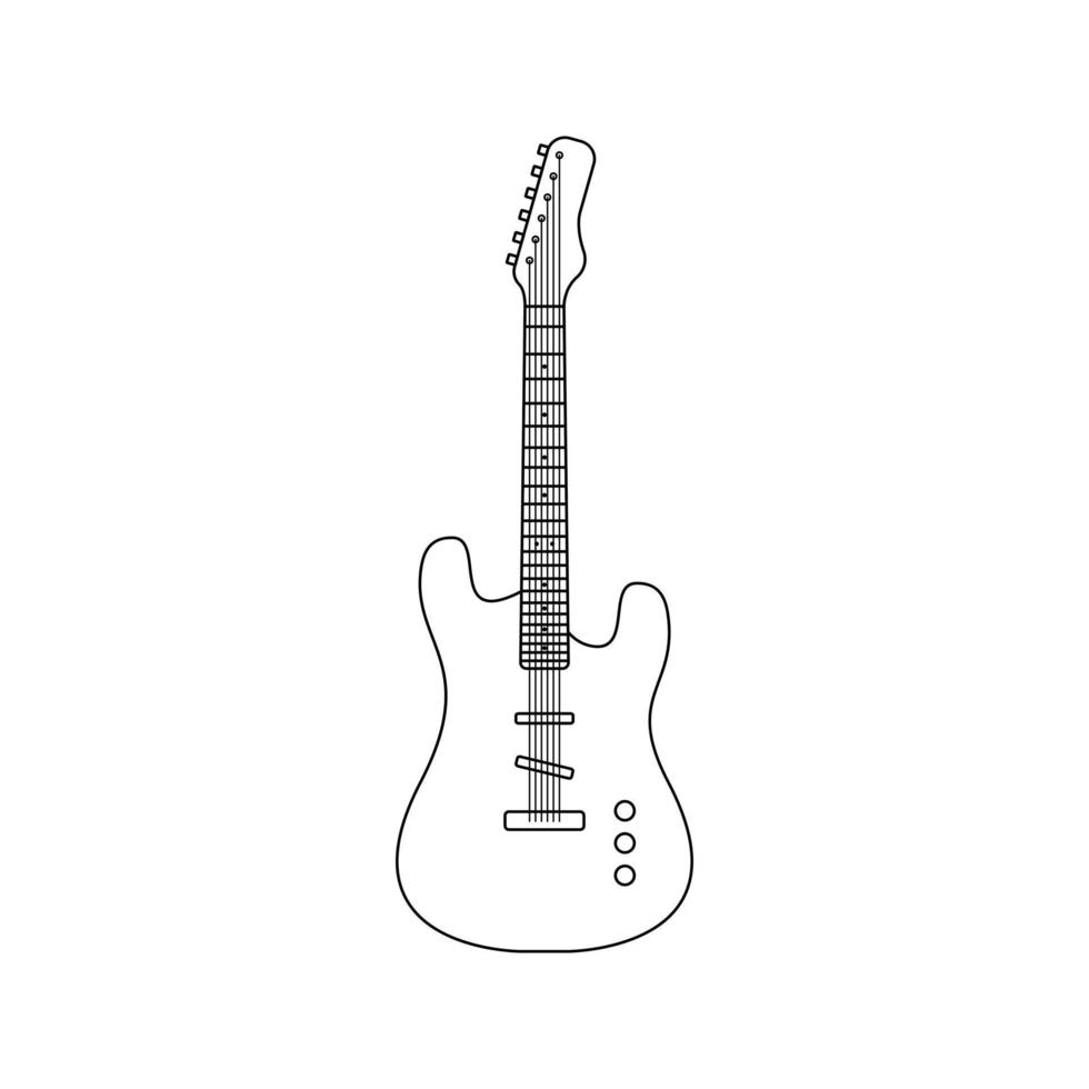 E-Gitarre mit schwarzem Umriss isoliert auf weißem Hintergrund vektor
