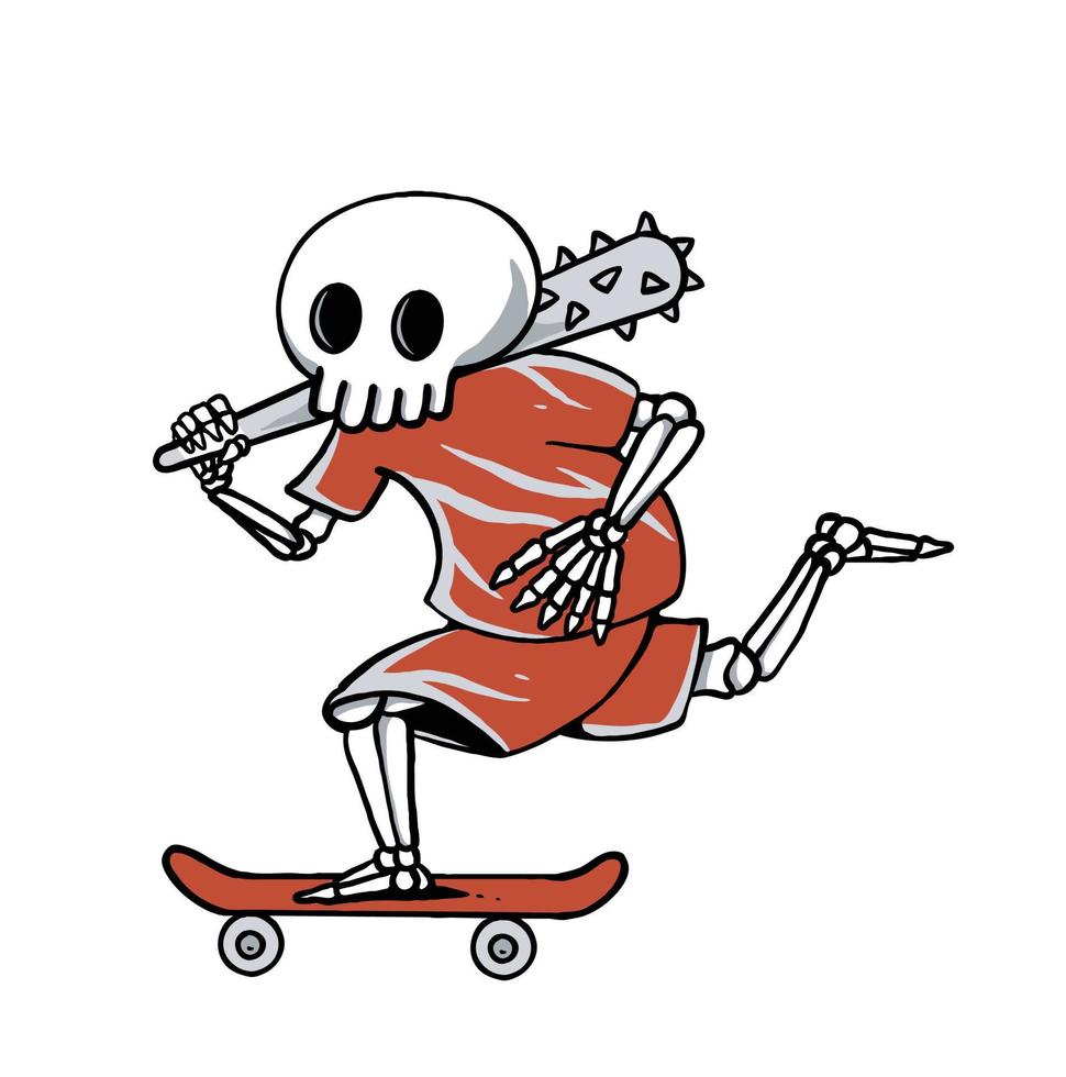 Skateboarderschädel halten Baseballschläger für Bekleidung, Hemdvektorillustration vektor