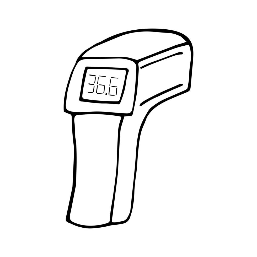 berührungsloses medizinisches thermometer handgezeichnetes gekritzel. , skandinavisch, nordisch, minimalistisch, einfarbig. Symbolaufkleber Gesundheit Temperaturmessung vektor