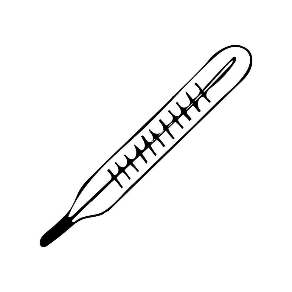medicinsk termometer hand dragen klotter. , skandinaviska, nordiska, minimalism svartvit ikon klistermärke hälsa vektor
