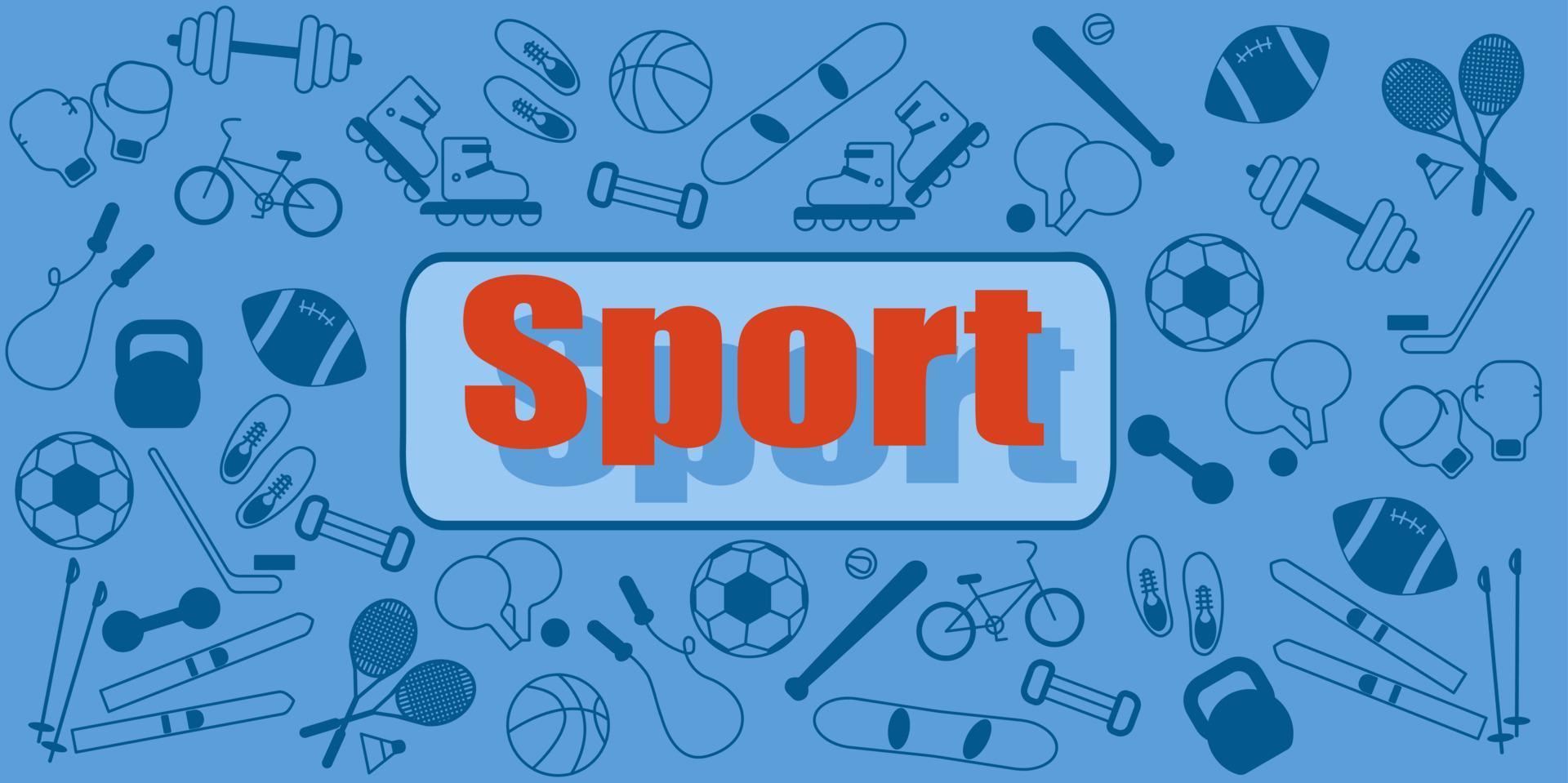 sport ist mein lebensstil. Banner. blaue Farben mit roter Schrift. Sportausrüstung. Cartoon-Vektor-Illustration. vektor