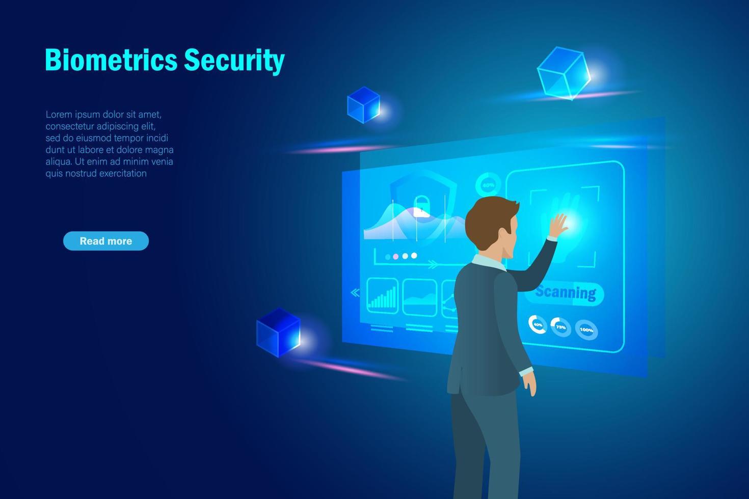 Cybersicherheit, biometrische Sicherheit für den Zugriff auf Finanztransaktionen. geschäftsmann verwendet handscannen online verbinden mit geschäftsinvestitionen globales netzwerk verbinden, finanztechnologie. vektor