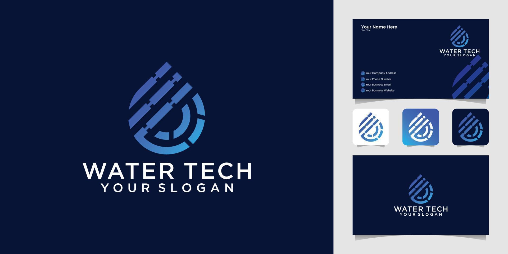 Wassertropfen-Technologie-Logo-Design-Vorlage und Visitenkarte vektor