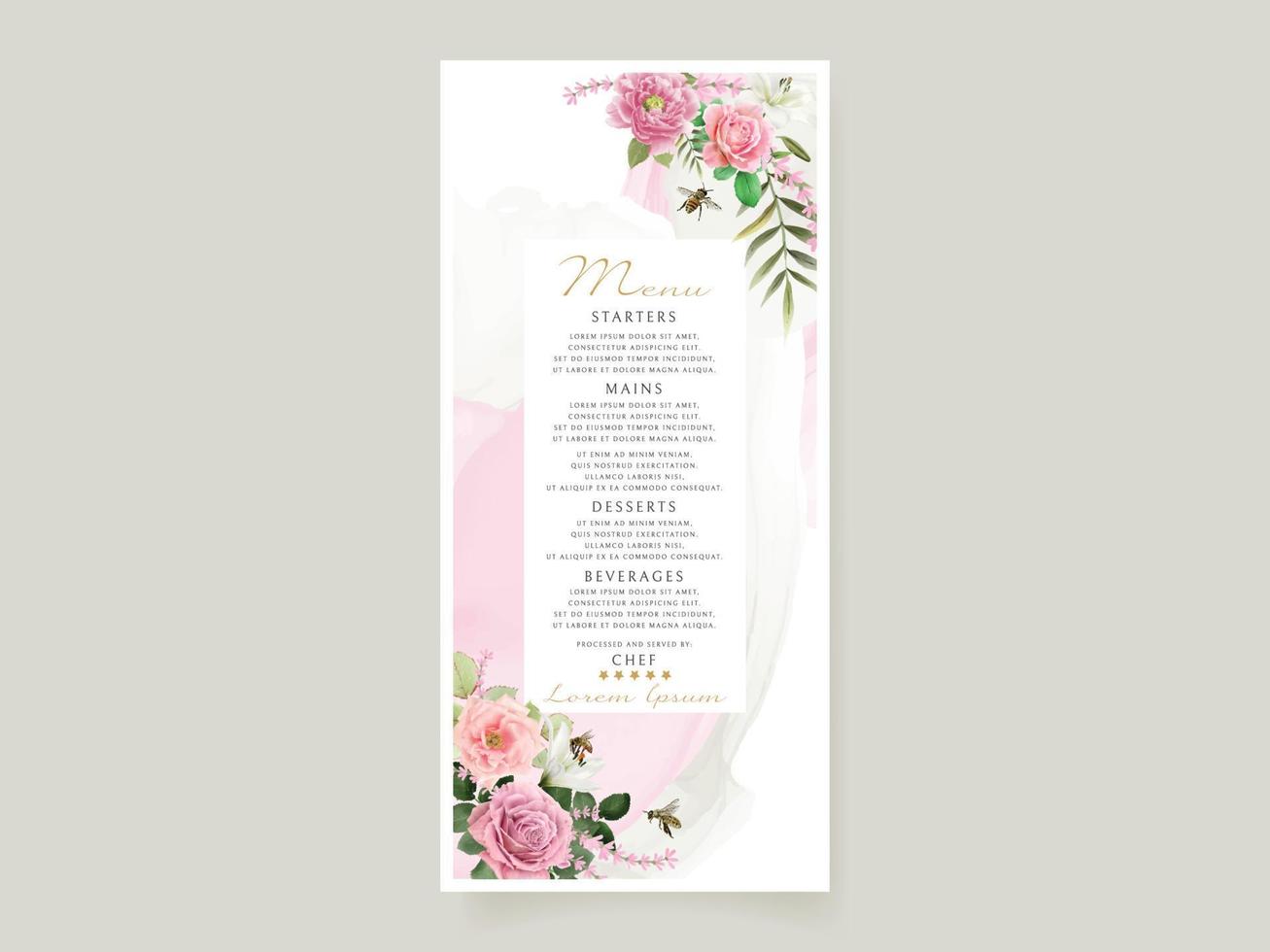 Hochzeitseinladungskartenschablone mit schöner Blumenhand gezeichnet vektor