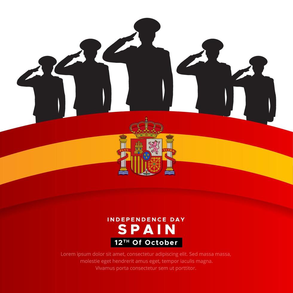 wunderbares spanisches unabhängigkeitstag-design mit soldatensilhouette und gewellter flagge vektor