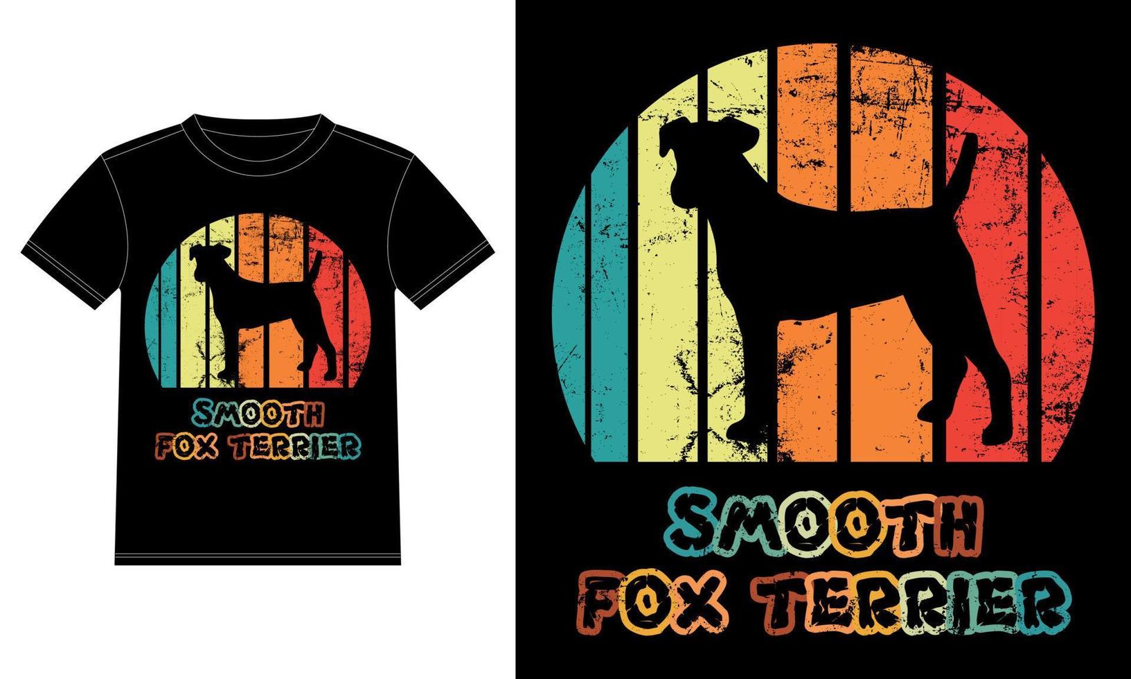 rolig slät räv terrier retro årgång solnedgång t-shirt design mall, slät räv terrier styrelse, bil fönster klistermärke, pod, omslag, isolerat vit bakgrund, silhuett gåva för slät räv terrier älskare vektor