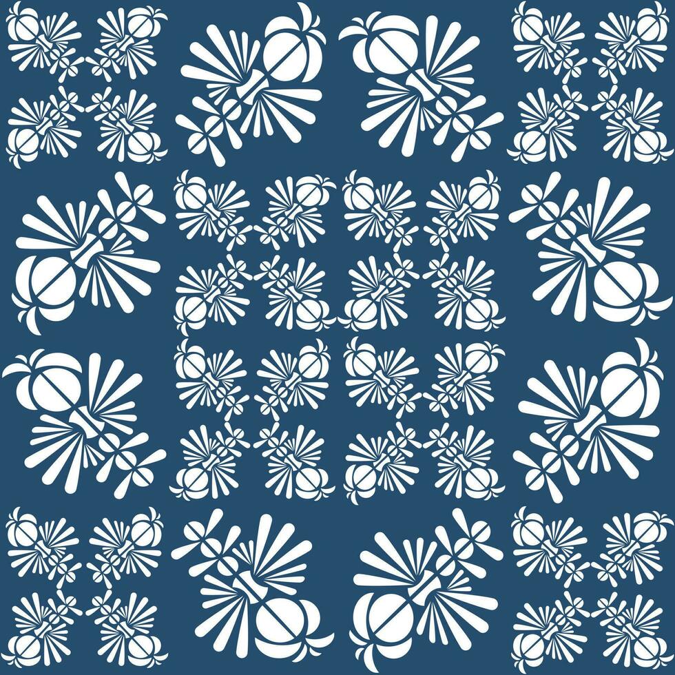 Symmetriemuster, weiße Form auf blauem Hintergrund, Form sieht aus wie Insekt oder Blume. vektor