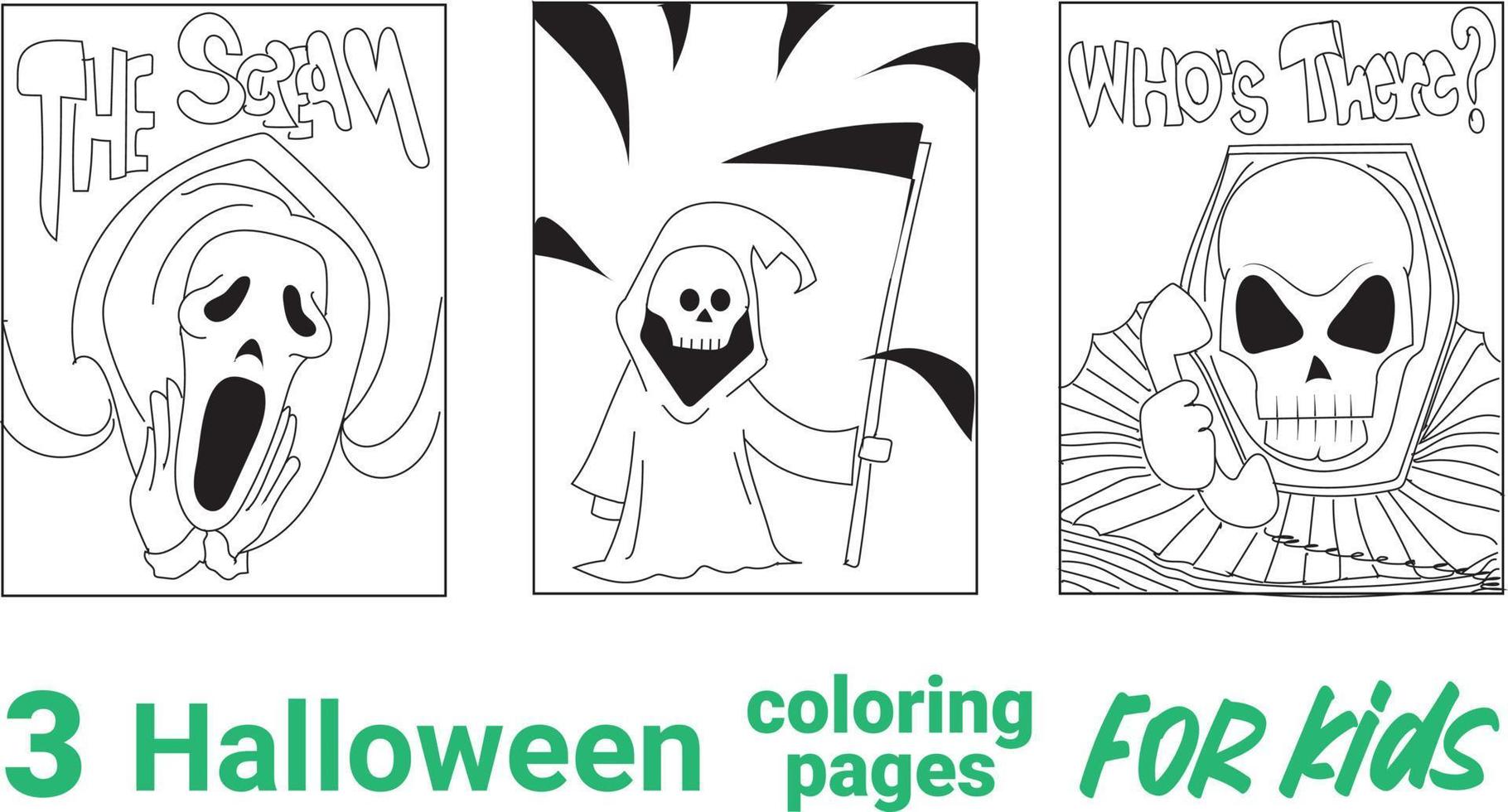 Skelett-Halloween-Malvorlagen für Kinder. Malbuch für Erwachsene und Kinder. Schwarz-Weiß-Cartoon-Illustration. vektor