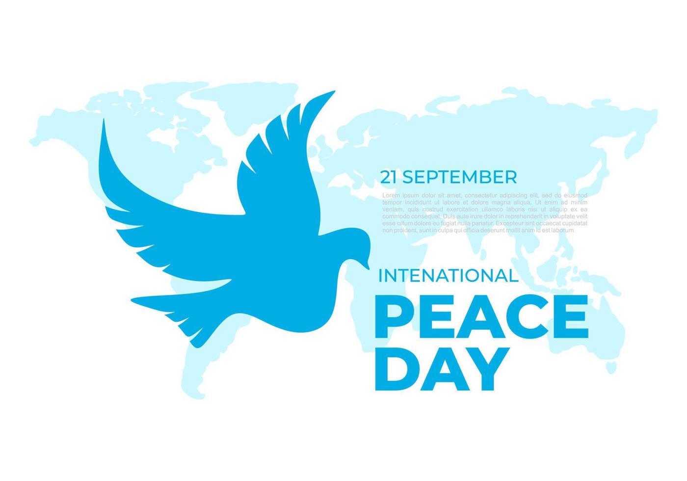 internationell fred dag bakgrund med duva och värld Karta. vektor