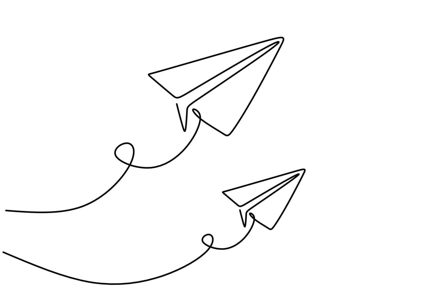 eine durchgehende einzeilige handzeichnung von zwei papierflugzeugen vektor
