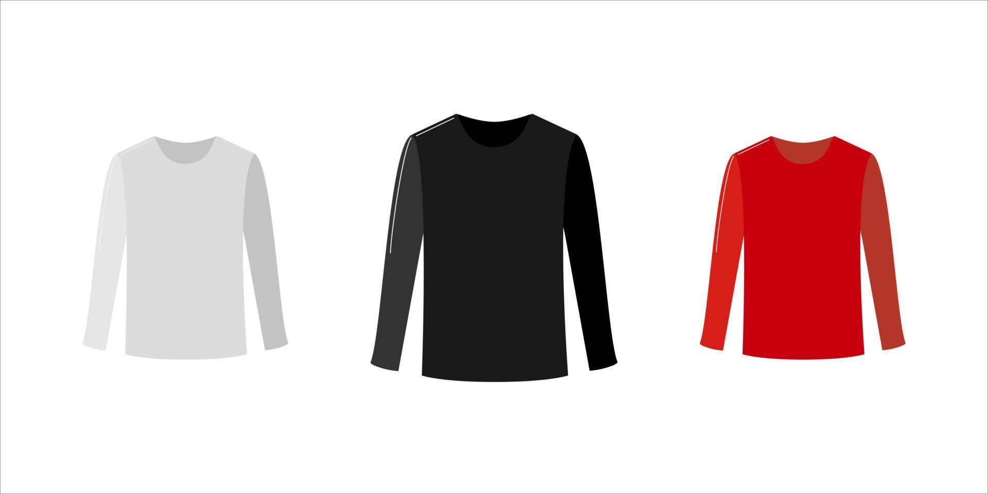 Langarm-T-Shirt, einfaches Langarm-T-Shirt in schwarz rot und weiß auf weißem Hintergrund freier Vektor
