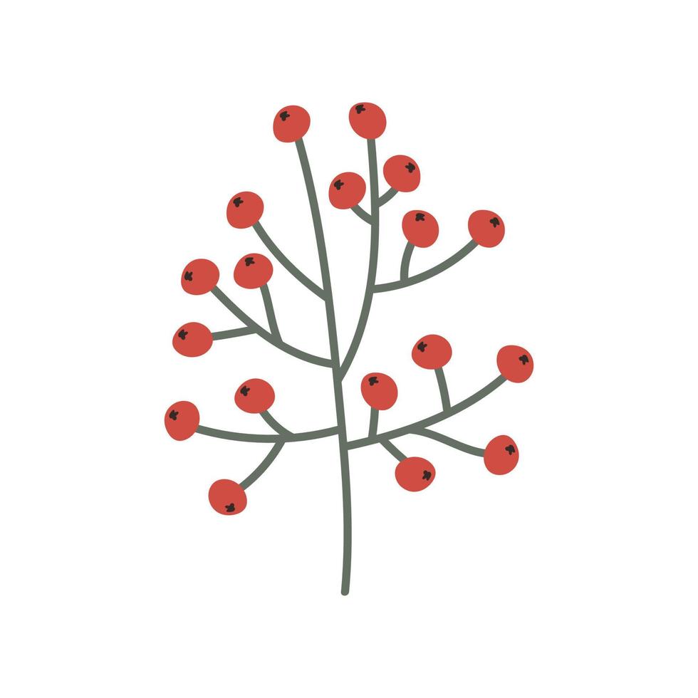 Busch von roten Herbstreifen Beeren auf einem Ast. Vektorcliparts, lokalisierte Illustration auf einem weißen Hintergrund. für eine Weihnachtskarte, Banner, Designer-Dekor vektor