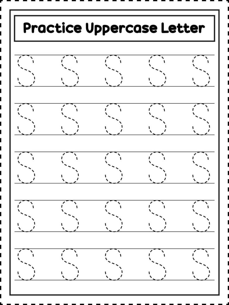 ABC alfabet brev spårning. versal brev s. handstil öva för förskola barn vektor