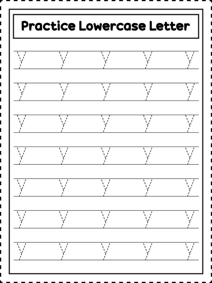 ABC alfabet brev spårning. små bokstäver brev y. handstil öva för förskola barn vektor