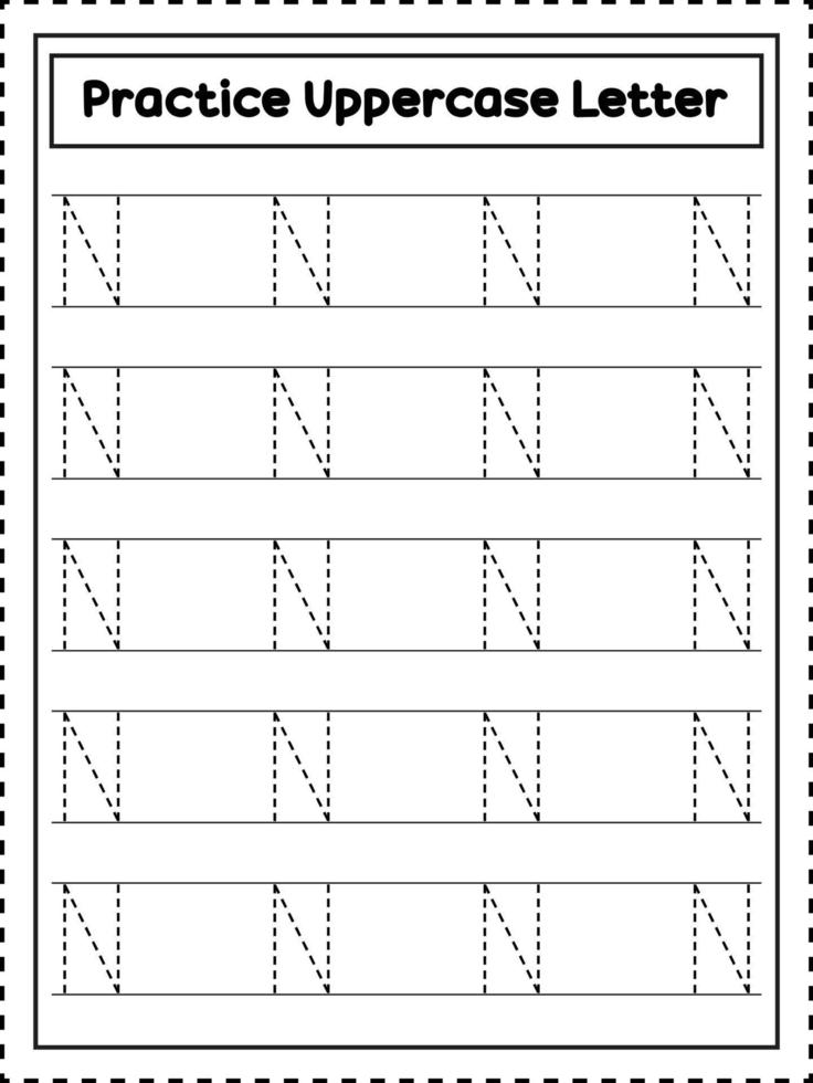 Abc-Alphabet-Buchstabenverfolgung. Großbuchstabe n. Handschriftübungen für Kinder im Vorschulalter vektor