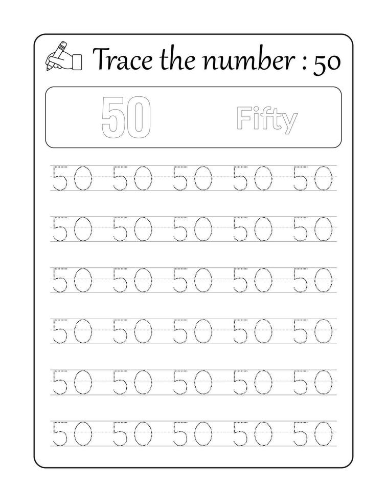 spår de siffra 50. siffra spårande för barn vektor