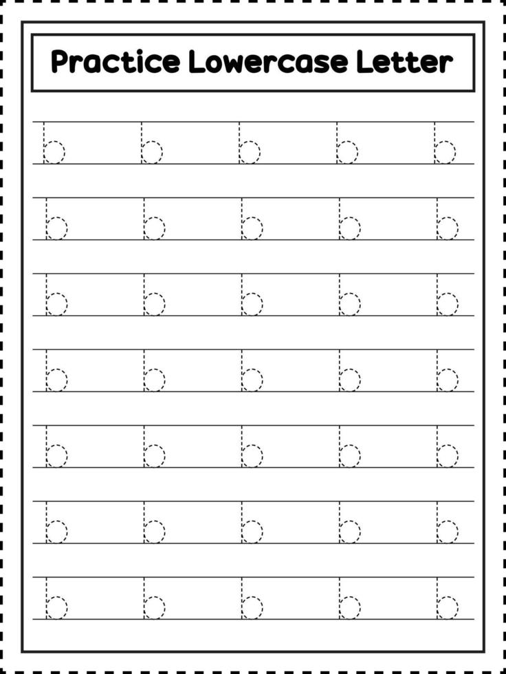 ABC alfabet brev spårning. små bokstäver brev b. handstil öva för förskola barn vektor