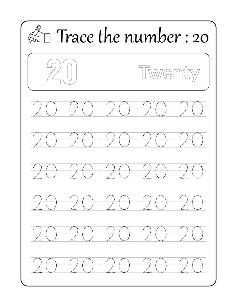 spår de siffra 20. siffra spårande för barn vektor