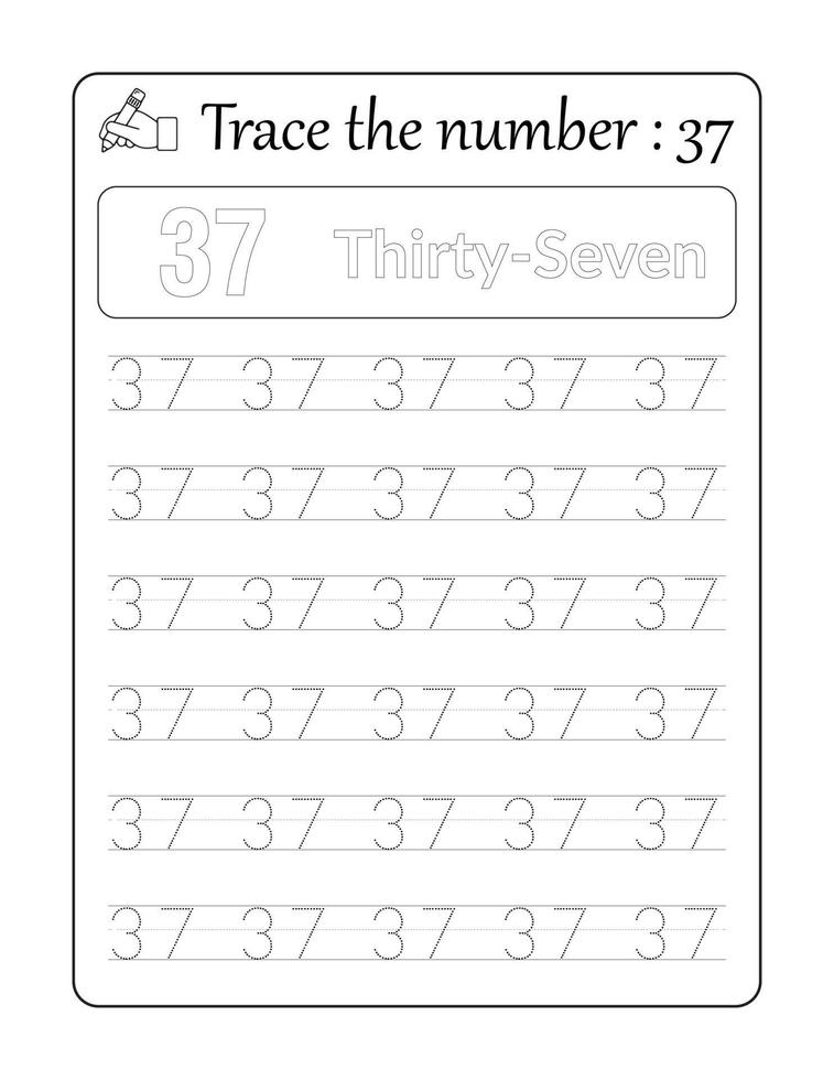 Verfolgen Sie die Nummer 37. Nummernverfolgung für Kinder vektor