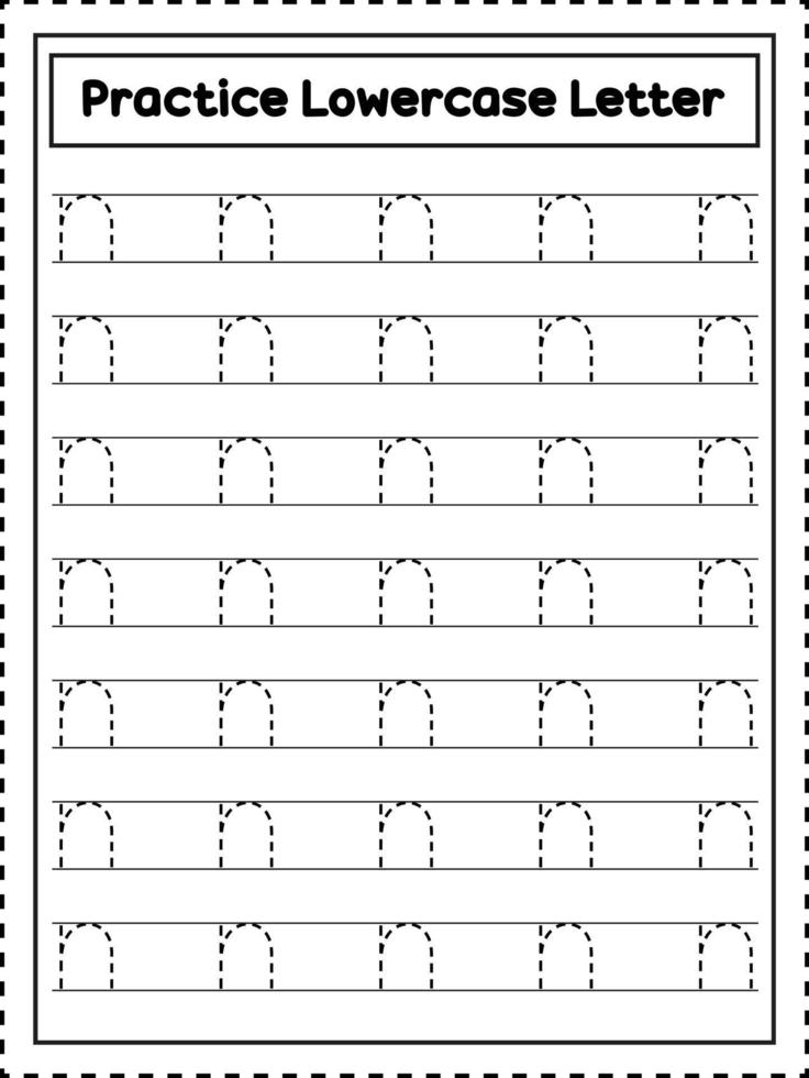 Abc-Alphabet-Buchstabenverfolgung. Kleinbuchstabe n. Handschriftübungen für Kinder im Vorschulalter vektor