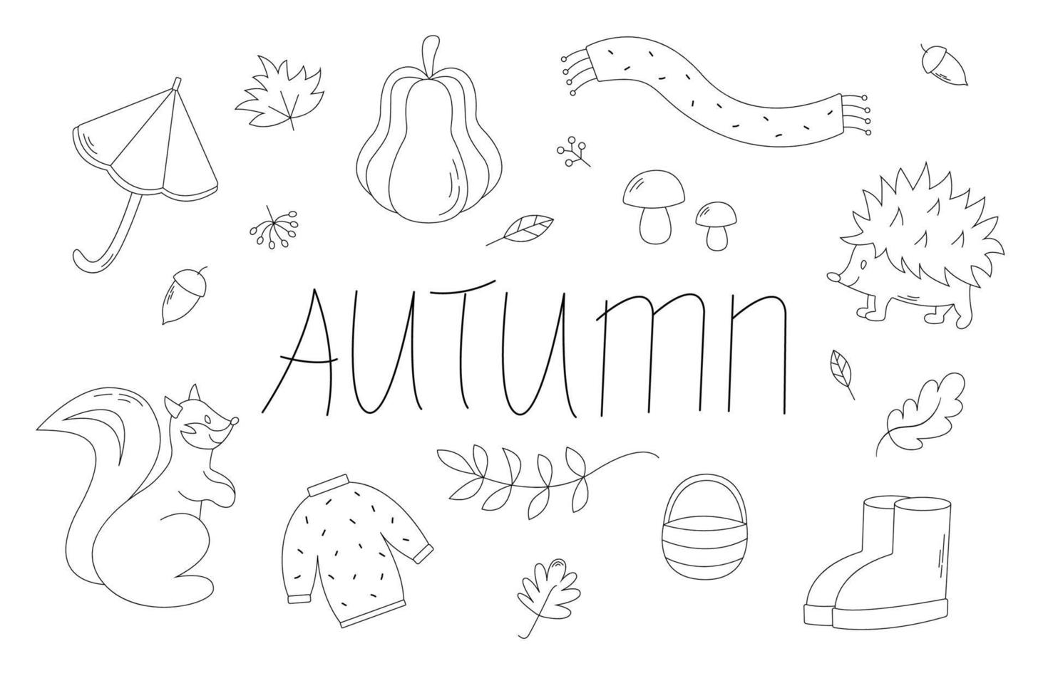 Herbst-Schwarz-Weiß-Sticker-Kollektion mit niedlichen saisonalen Elementen. Scrapbook-Sammlung von Elementen der Herbstsaison vektor