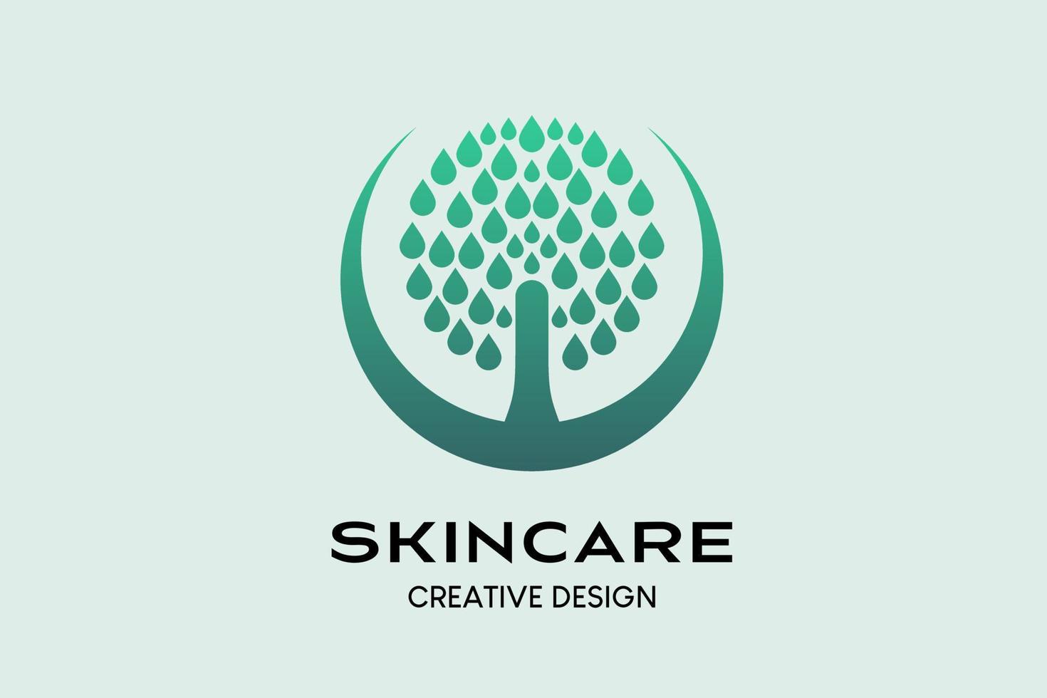 hudvård logotyp design med kreativ begrepp, träd ikon i cirkel med vatten droppar element. vektor