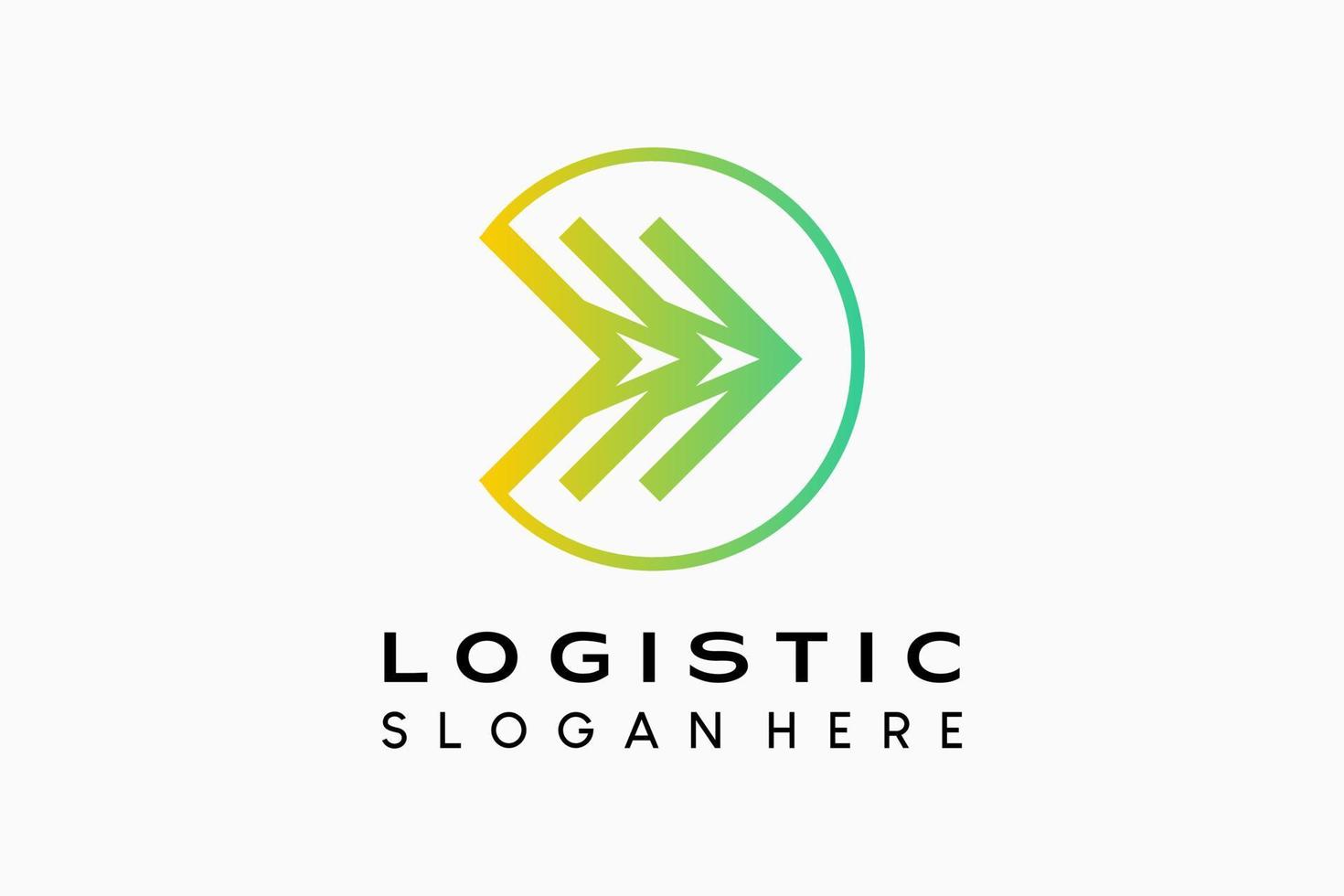 logistik företag logotyp design, leverans service. pil ikon i kreativ begrepp i cirkel. modern vektor illustration