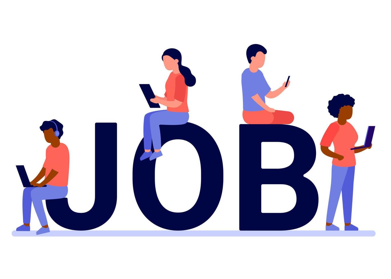 Sök jobb, hitta vakans, sysselsättning, gå till karriär. människor söka möjlighet för vakans eller arbete placera. Sök ny arbete i internet. vektor illustration