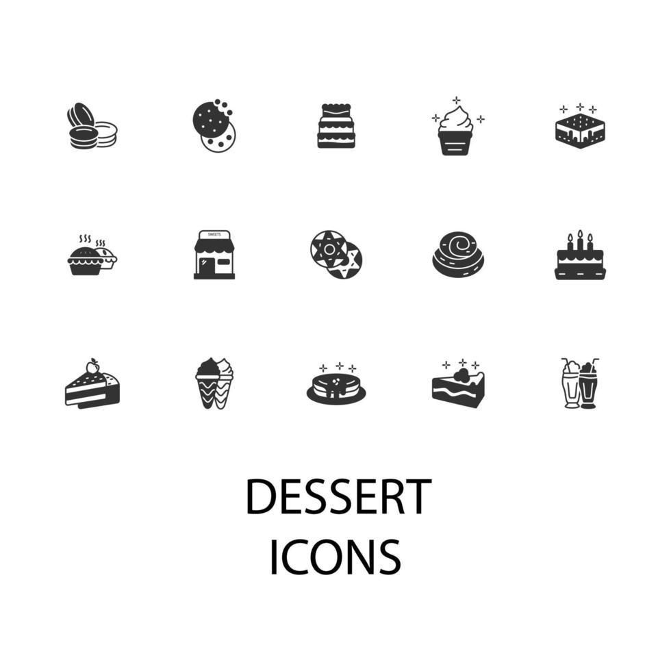 Dessert-Symbole gesetzt. Dessert-Pack-Symbol-Vektorelemente für Infografik-Web vektor