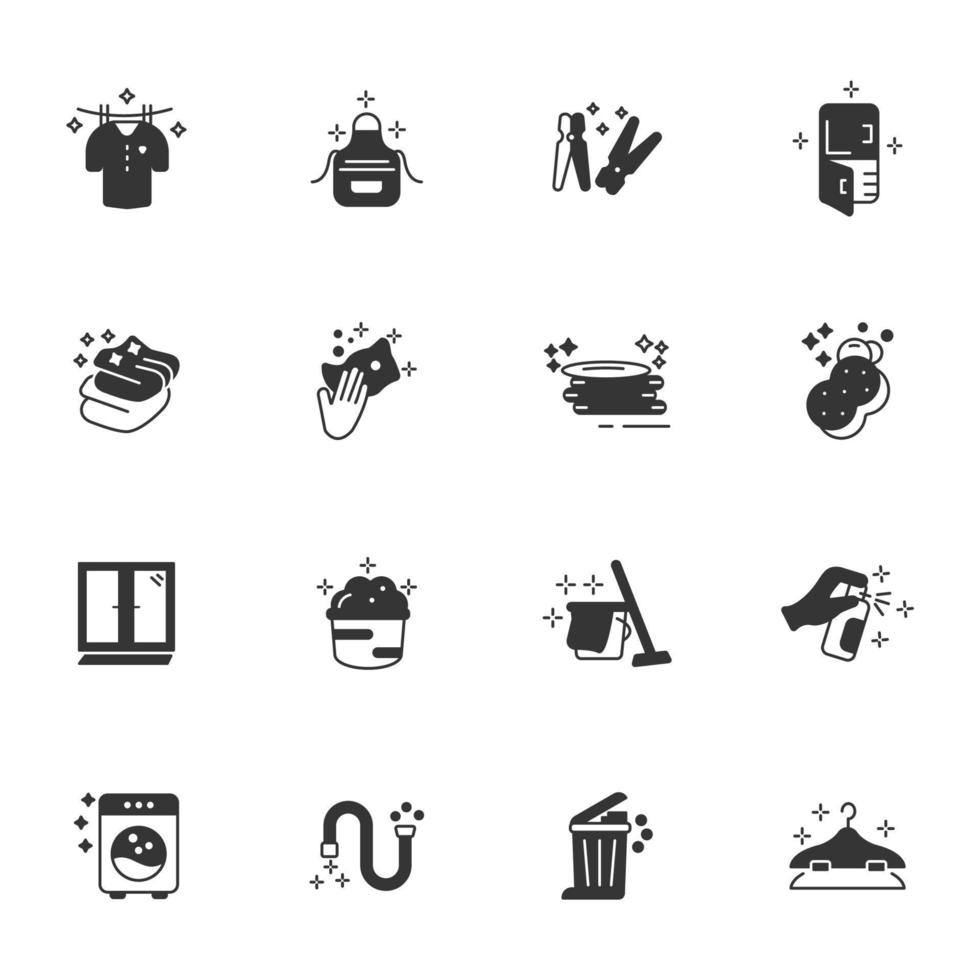 hausreinigungssymbole gesetzt. Symbolvektorelemente für Hausreinigungspakete für das Infografik-Web vektor